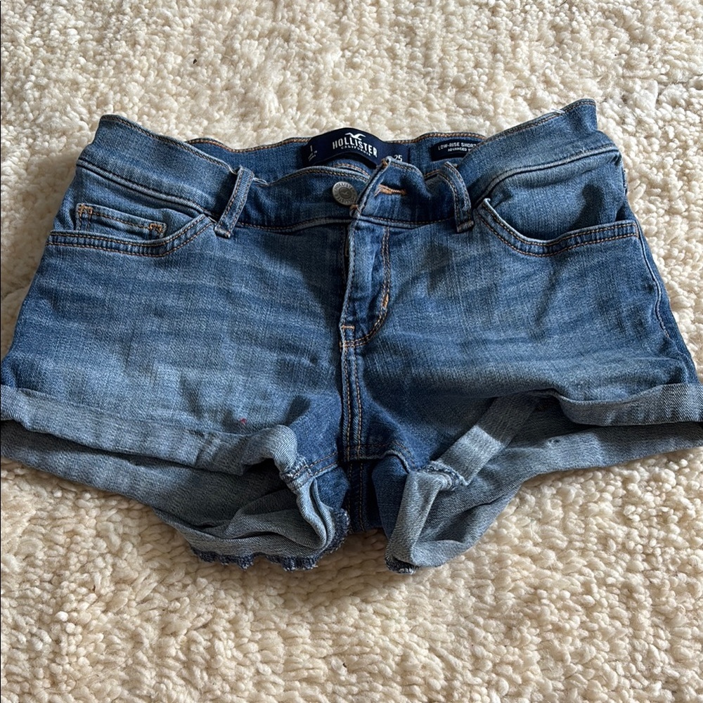 Hollister Blue Jean Shorts with Medium Blue Wash and Cuffed Hem